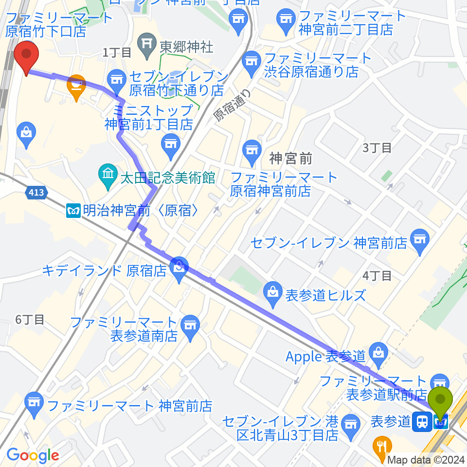 表参道駅からFive Gへのルートマップ地図