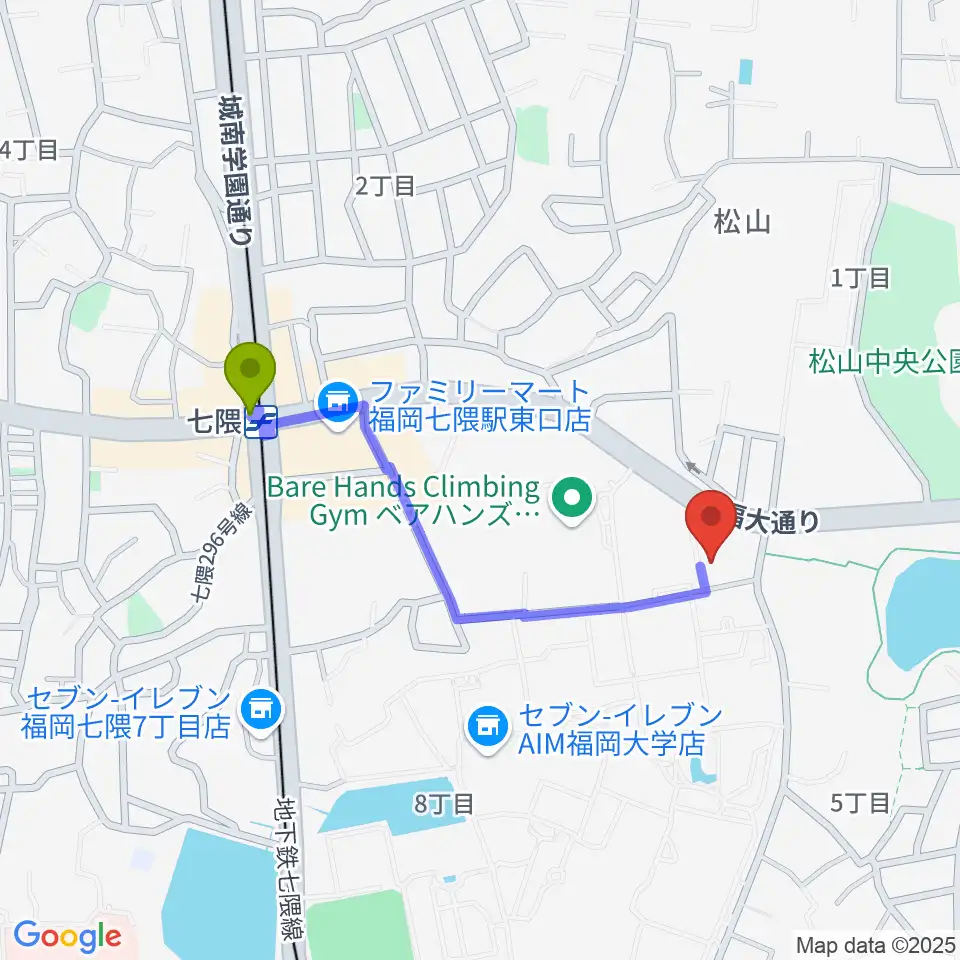 VIEW MUSIC STUDIOの最寄駅七隈駅からの徒歩ルート（約8分）地図