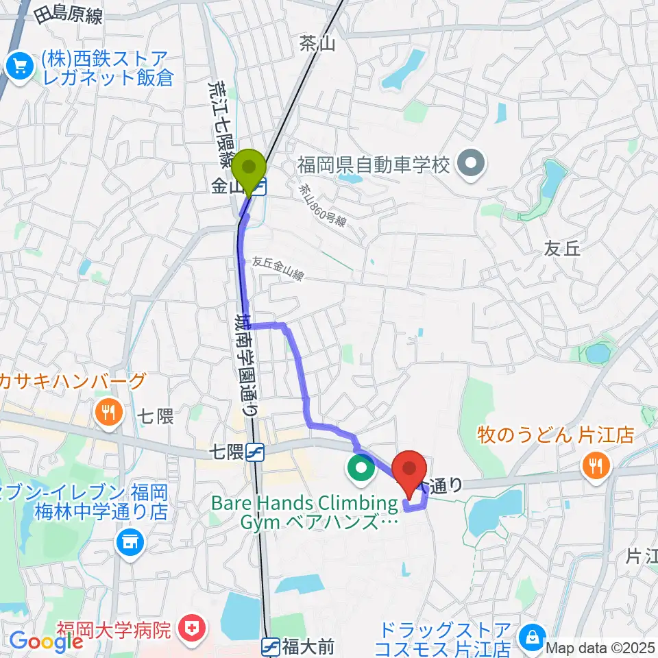 金山駅からVIEW MUSIC STUDIOへのルートマップ地図