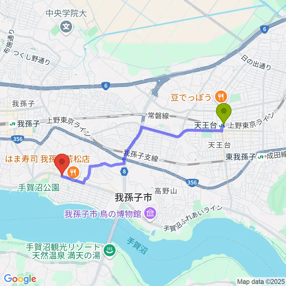 天王台駅からどれみピアノスタジオへのルートマップ地図