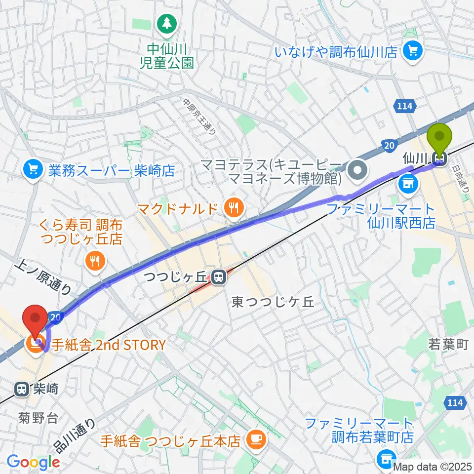 仙川駅からJ.K.キューブ101スタジオエチュードへのルートマップ地図