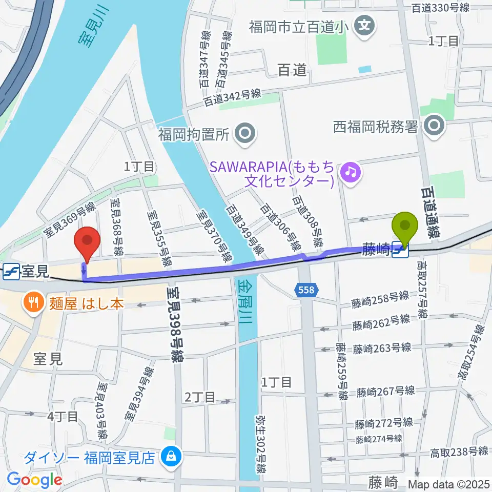 藤崎駅から和光音楽アカデミーへのルートマップ地図