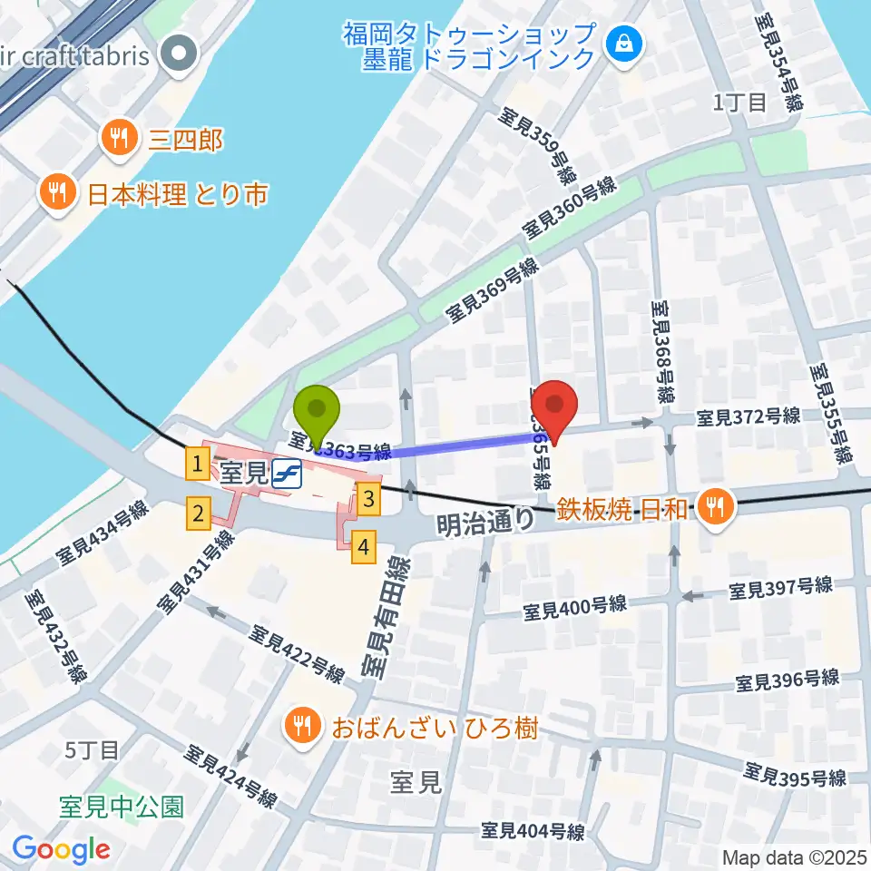 和光音楽アカデミーの最寄駅室見駅からの徒歩ルート（約2分）地図