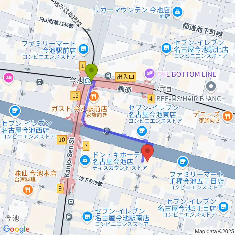 今池3STARの最寄駅今池駅からの徒歩ルート（約3分）地図