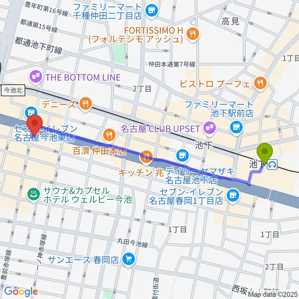 池下駅から今池3STARへのルートマップ地図