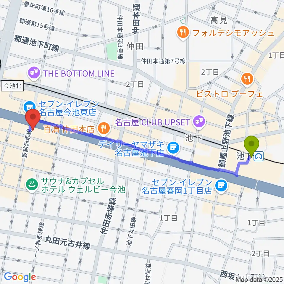 池下駅から今池3STARへのルートマップ地図