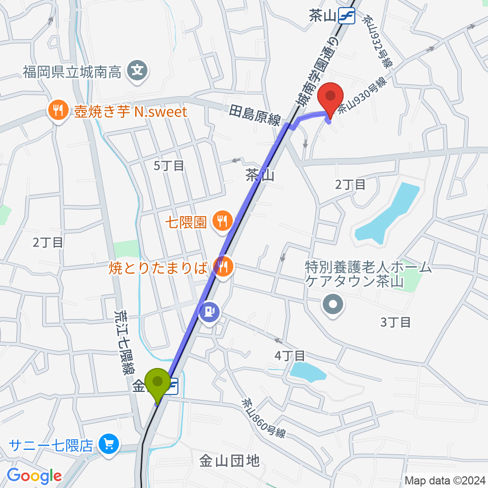 金山駅からJTピアノ教室へのルートマップ地図