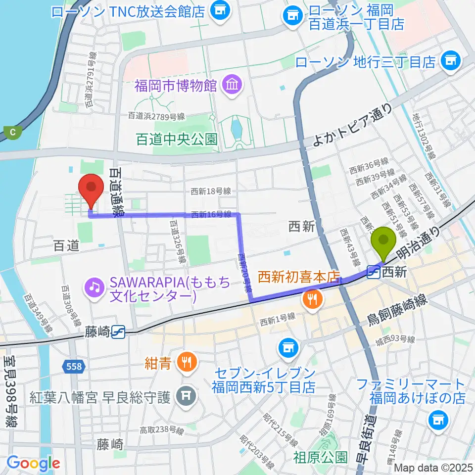 西新駅からカルチャー教室てんとう虫へのルートマップ地図
