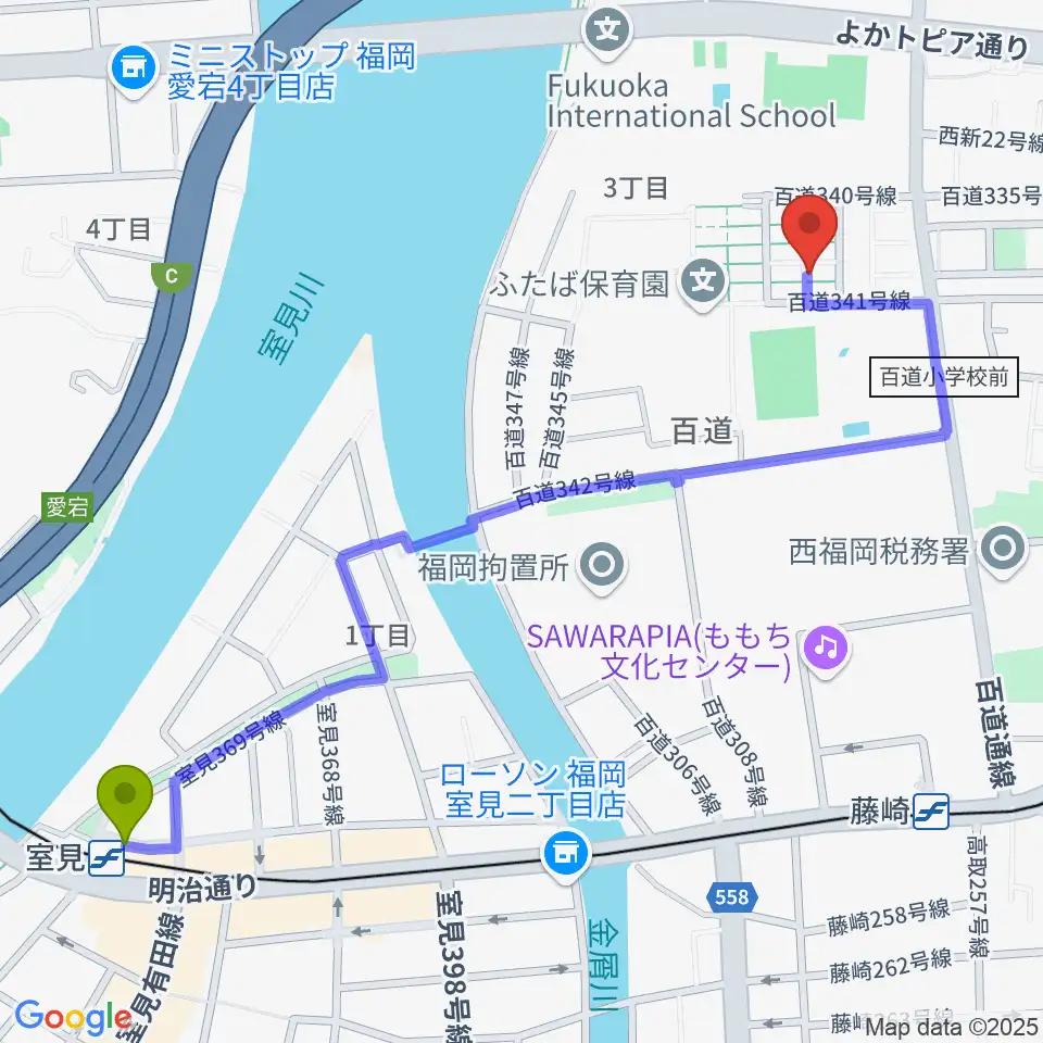 室見駅からカルチャー教室てんとう虫へのルートマップ地図