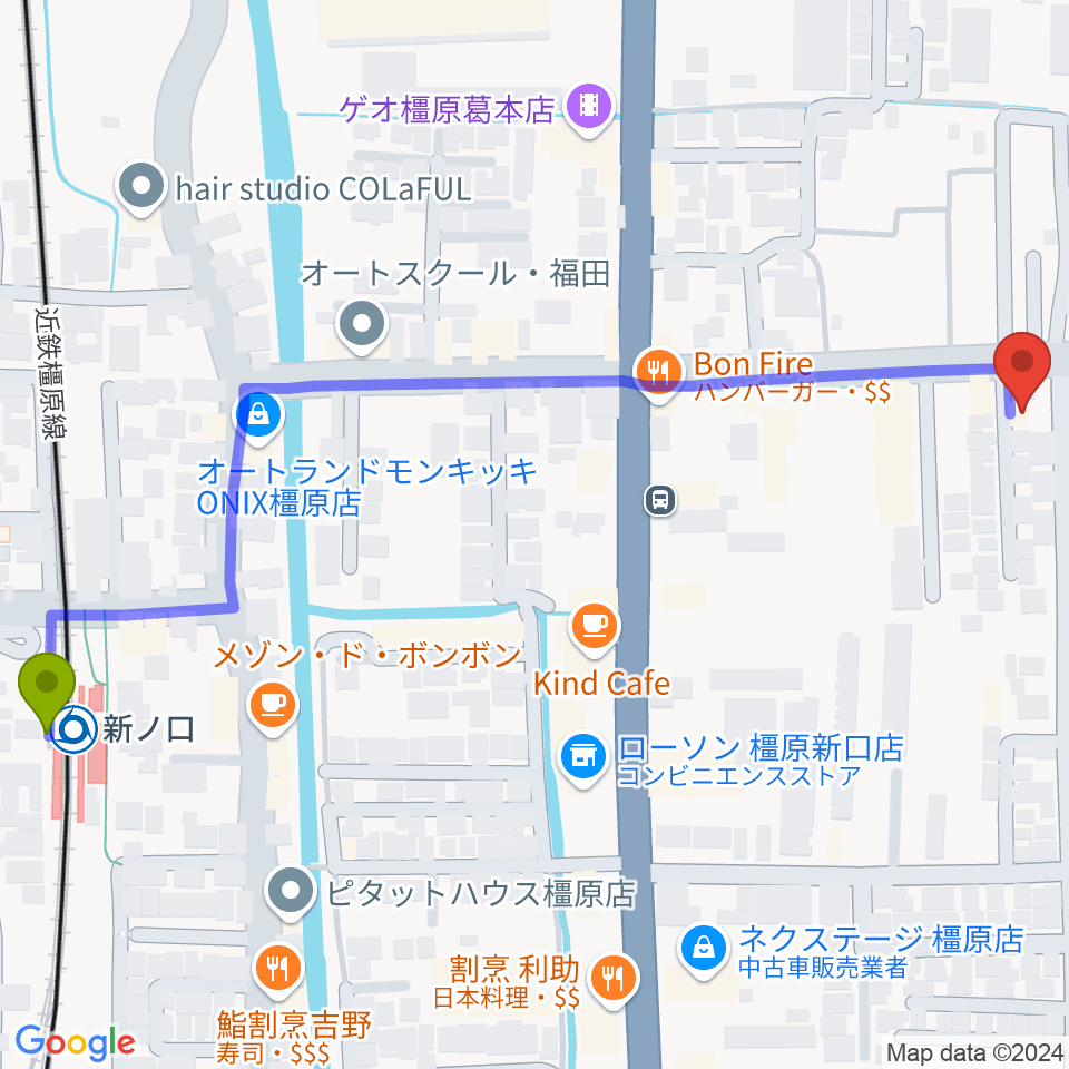 あおぞら音楽サロンの最寄駅新ノ口駅からの徒歩ルート（約8分）地図