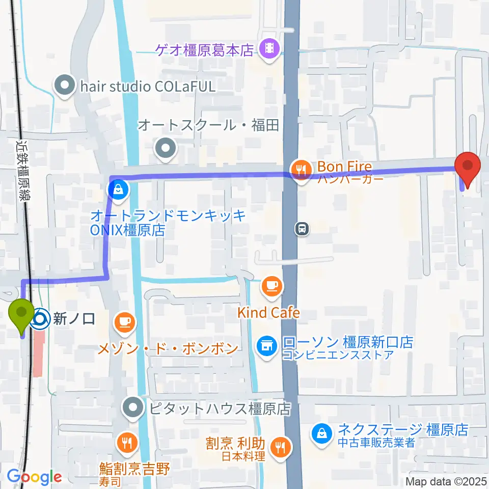 あおぞら音楽サロンの最寄駅新ノ口駅からの徒歩ルート（約8分）地図