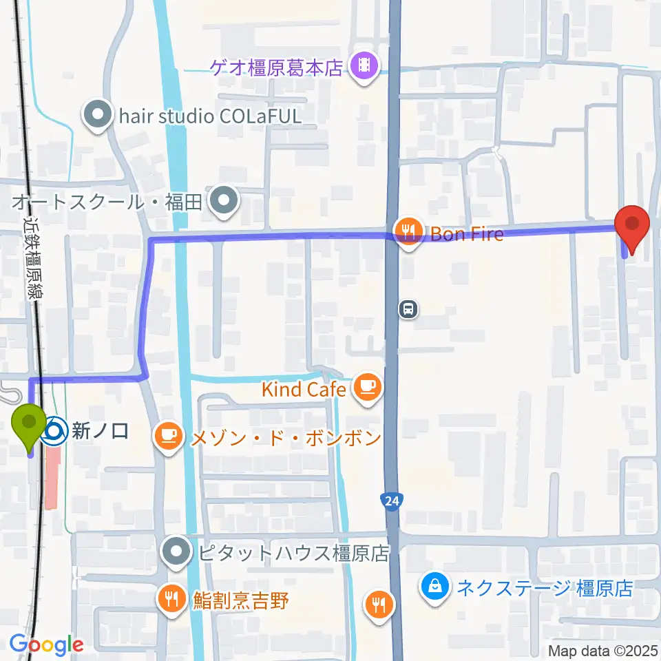 あおぞら音楽サロンの最寄駅新ノ口駅からの徒歩ルート（約8分）地図