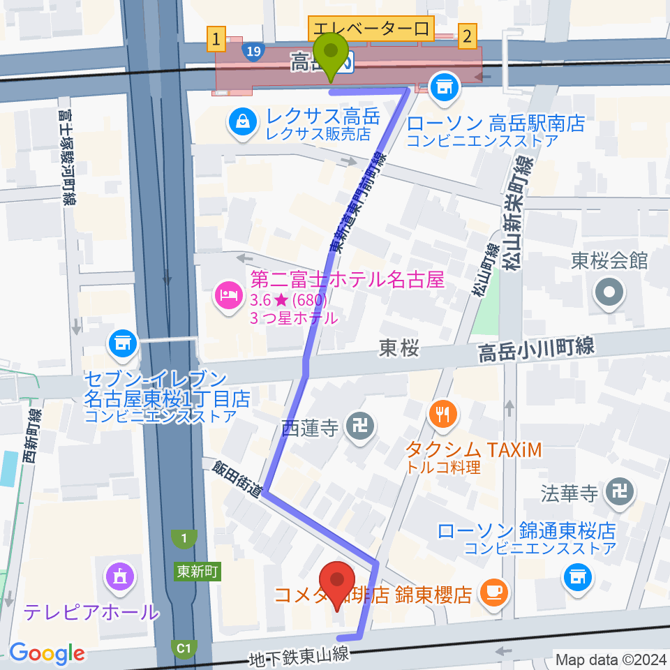 Nancy 名古屋の最寄駅高岳駅からの徒歩ルート（約6分）地図