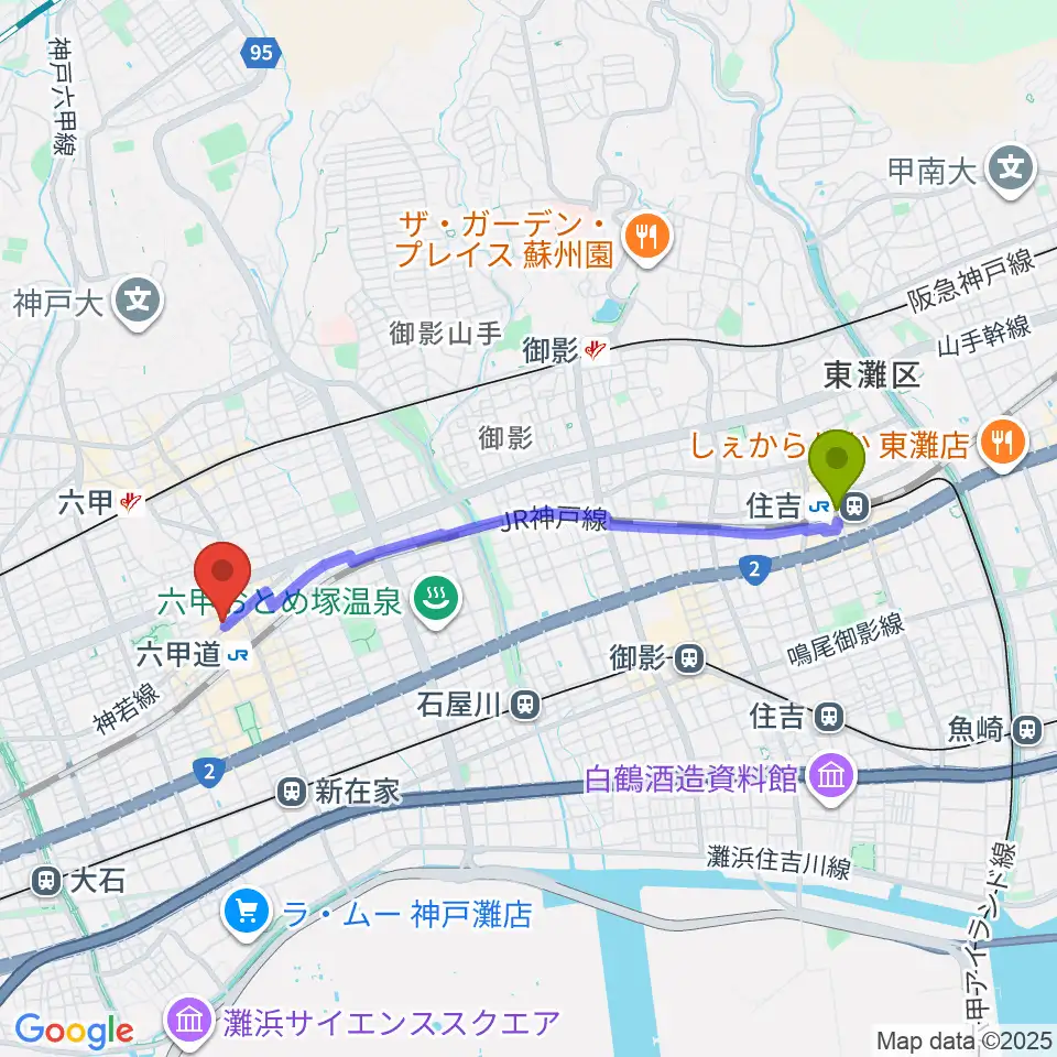 住吉駅からボイストレーニング HS DREAMへのルートマップ地図