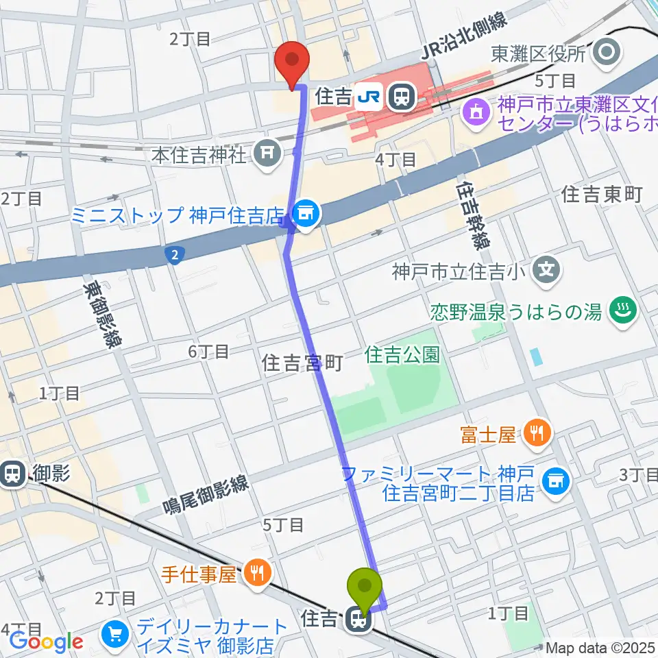 住吉駅からHS DREAMへのルートマップ地図