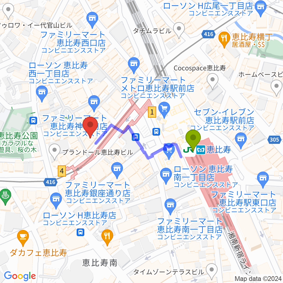 サイケデリズムの最寄駅恵比寿駅からの徒歩ルート（約3分）地図