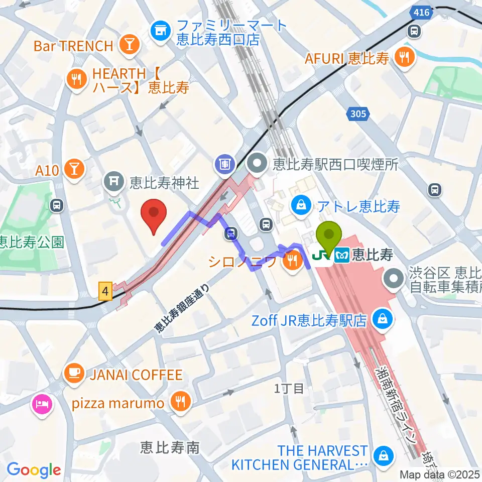 サイケデリズムの最寄駅恵比寿駅からの徒歩ルート（約3分）地図