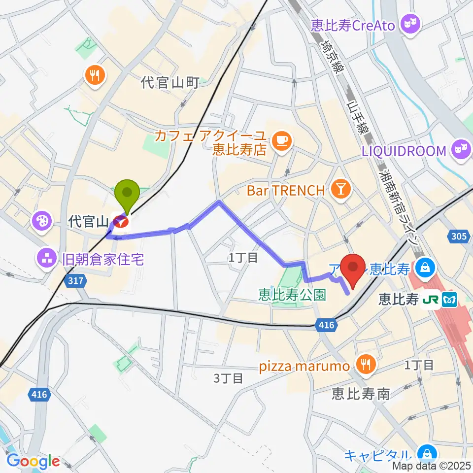 代官山駅からサイケデリズムへのルートマップ地図