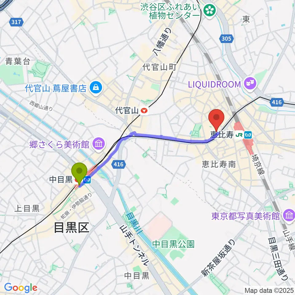 中目黒駅からサイケデリズムへのルートマップ地図