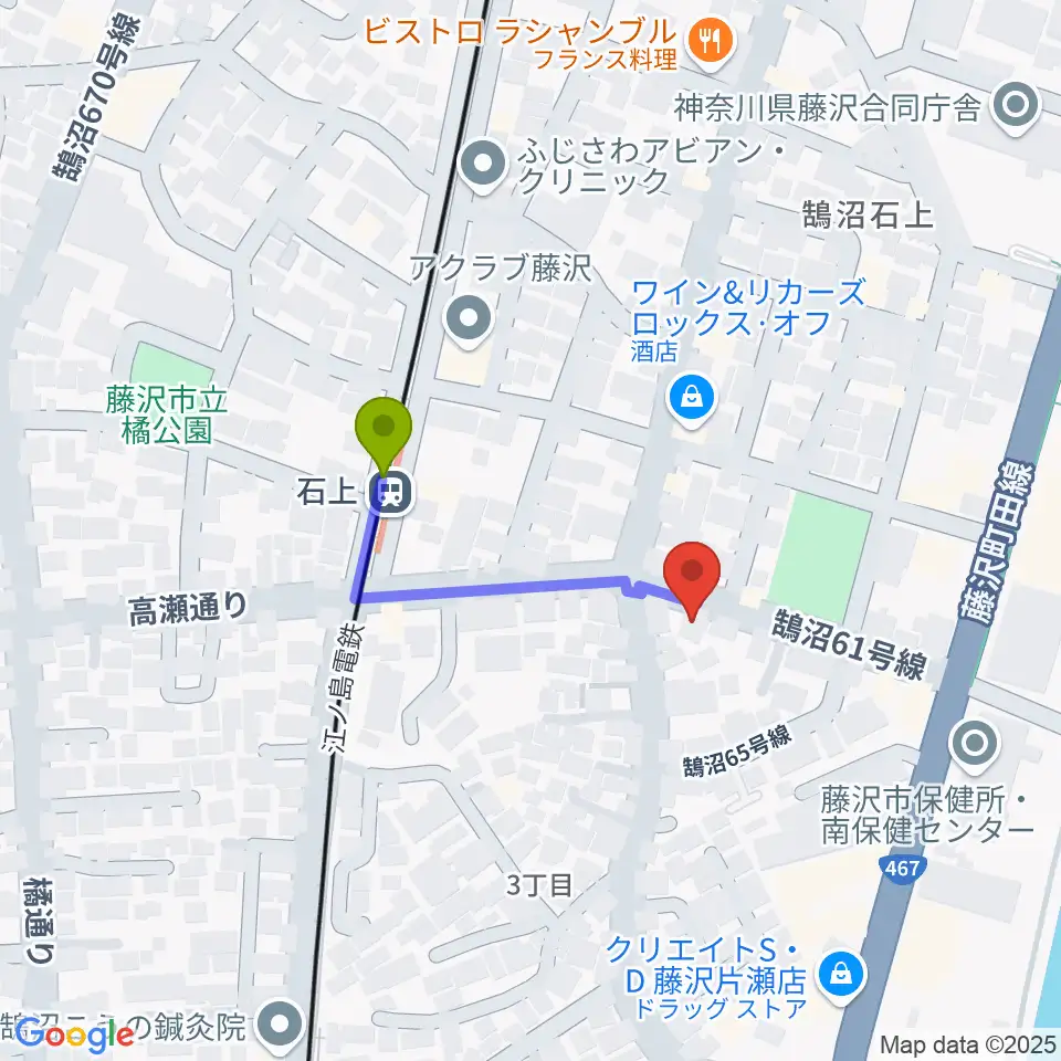 スズキ・メソード音楽教室 湘南センターの最寄駅石上駅からの徒歩ルート（約2分）地図