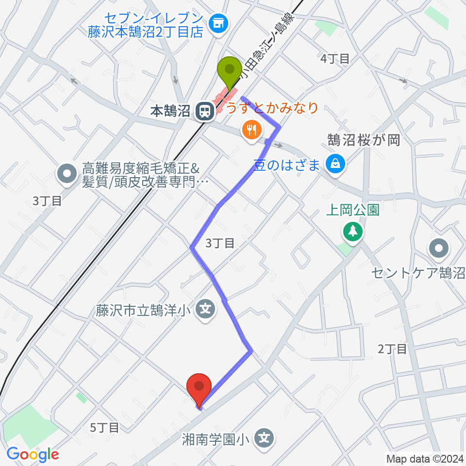 本鵠沼駅からTOTOKI音楽教室へのルートマップ地図