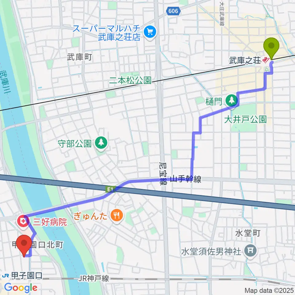 武庫之荘駅からMusicぽえむ音楽教室へのルートマップ地図