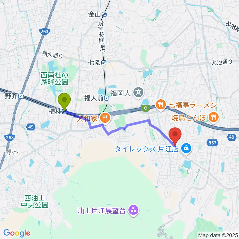 梅林駅からピアノ教室 音の風へのルートマップ地図