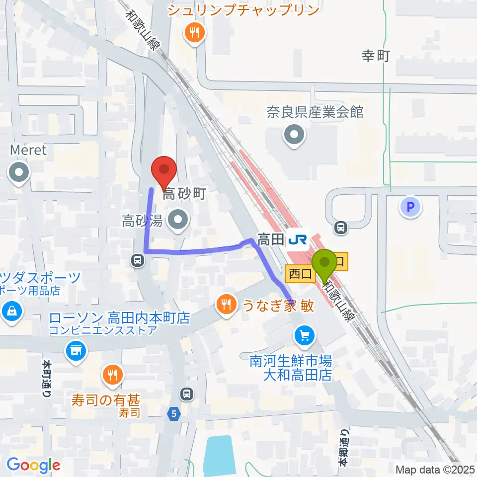 Music Salon Nakagawaの最寄駅高田駅からの徒歩ルート（約3分）地図