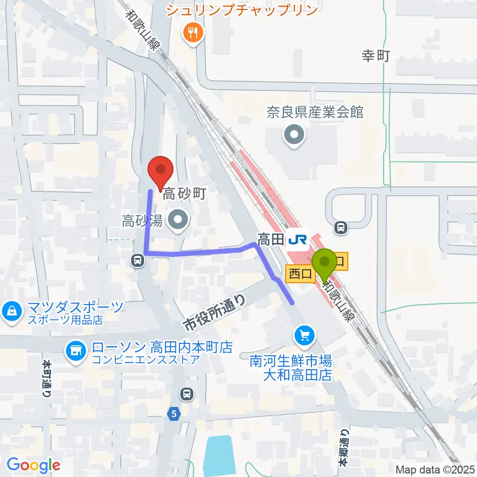 Music Salon Nakagawaの最寄駅高田駅からの徒歩ルート（約3分）地図
