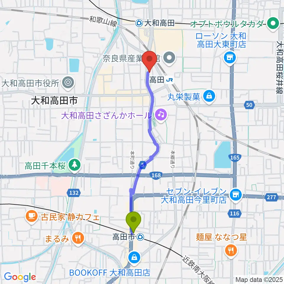 高田市駅からMusic Salon Nakagawaへのルートマップ地図