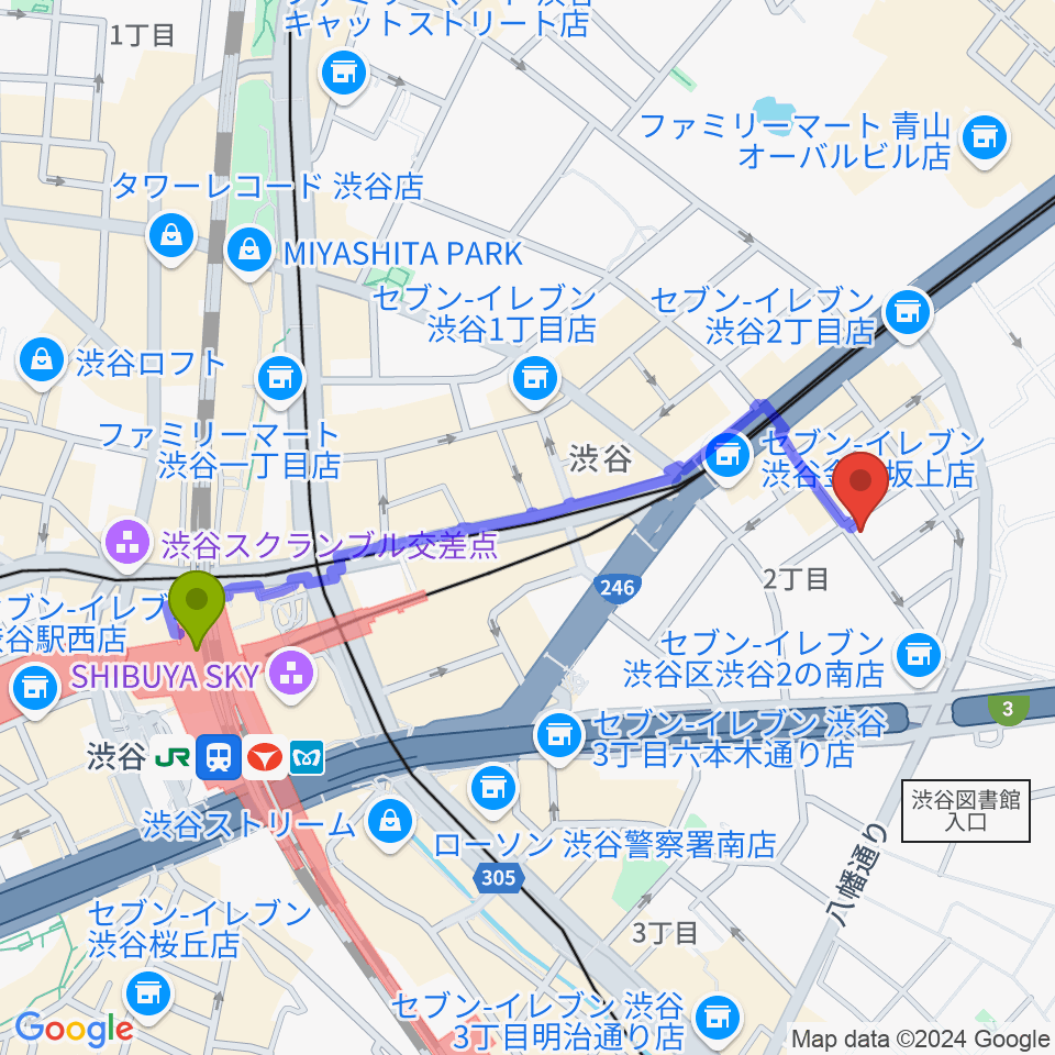 Blue-Gの最寄駅渋谷駅からの徒歩ルート（約10分）地図