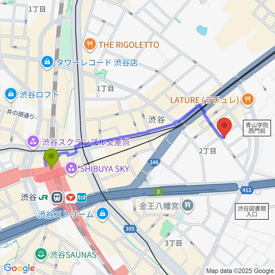 Blue-Gの最寄駅渋谷駅からの徒歩ルート（約10分）地図