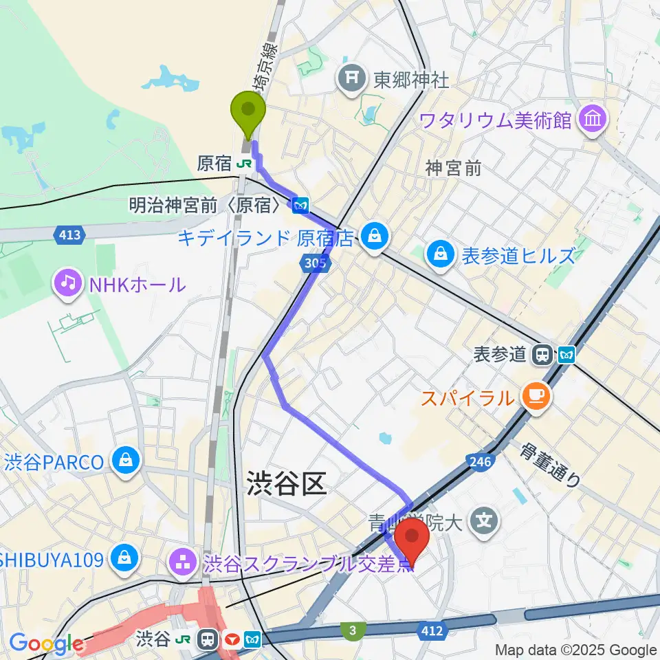 原宿駅からBlue-Gへのルートマップ地図