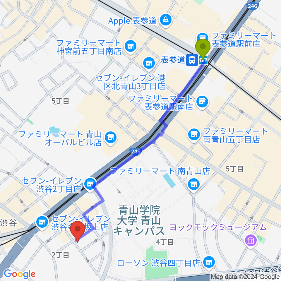 表参道駅からBlue-Gへのルートマップ地図