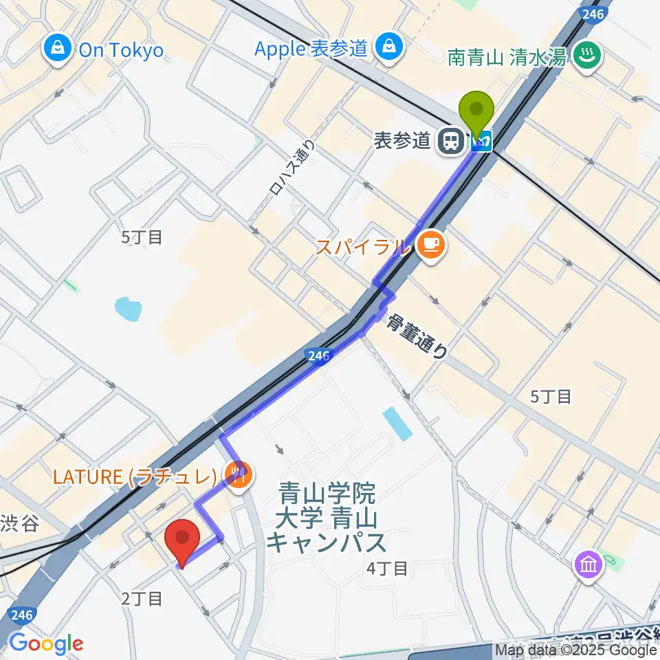 表参道駅からBlue-Gへのルートマップ地図