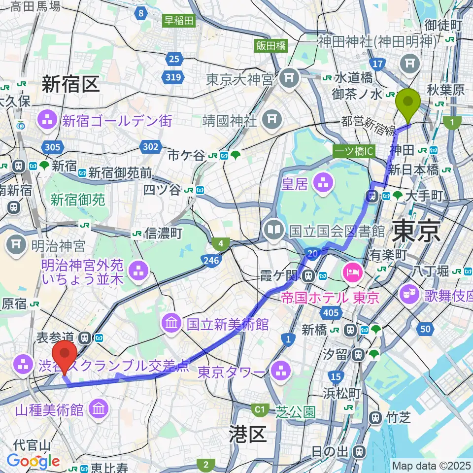 淡路町駅からBlue-Gへのルートマップ地図