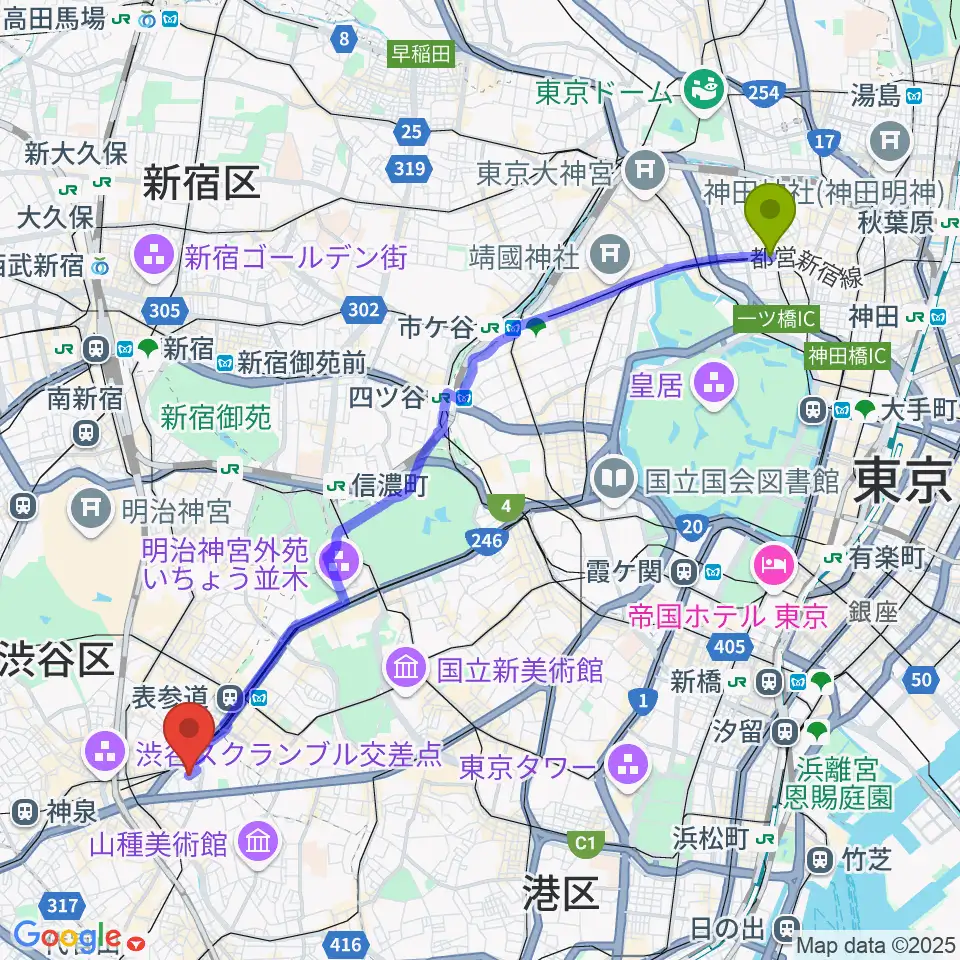 神保町駅からBlue-Gへのルートマップ地図