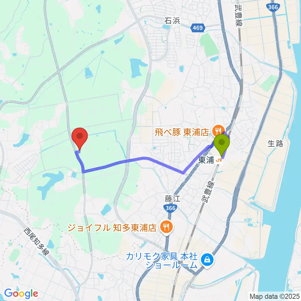 FUYUKOピアノエレクトーン教室の最寄駅東浦駅からの徒歩ルート（約30分）地図