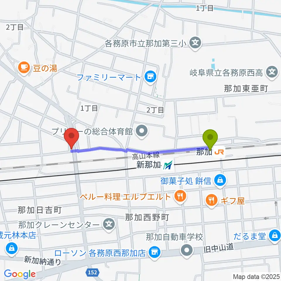 シャルテ音楽教室の最寄駅那加駅からの徒歩ルート（約8分）地図