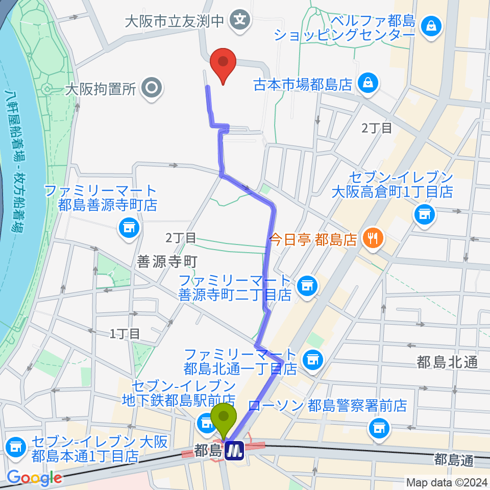 森音楽教室 都島教室の最寄駅都島駅からの徒歩ルート（約11分）地図