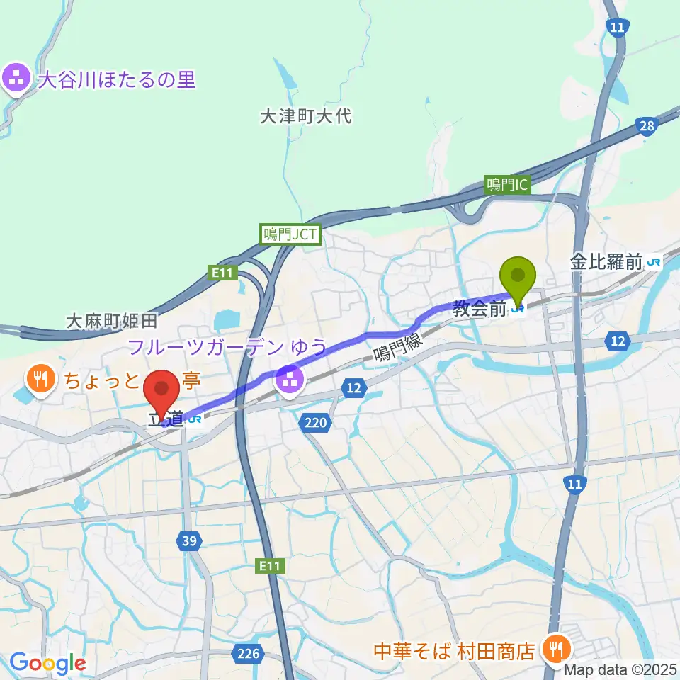 教会前駅からGate Musicへのルートマップ地図