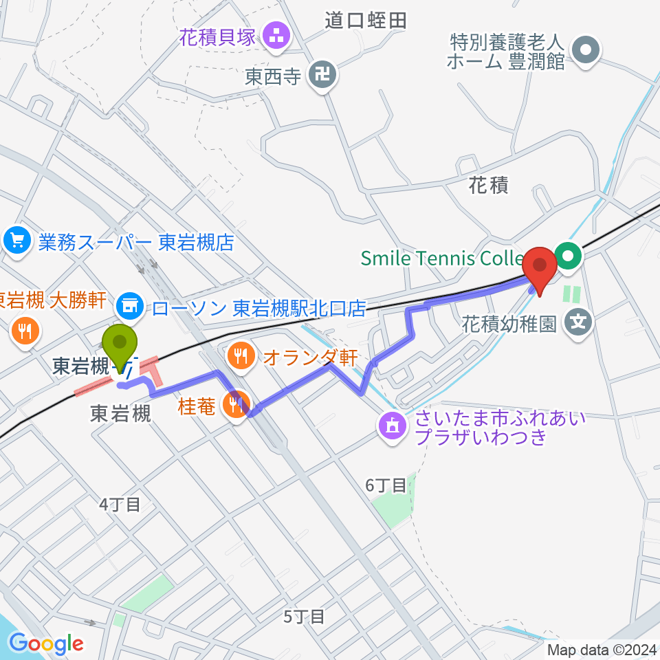 スタジオコーリングの最寄駅東岩槻駅からの徒歩ルート（約10分）地図