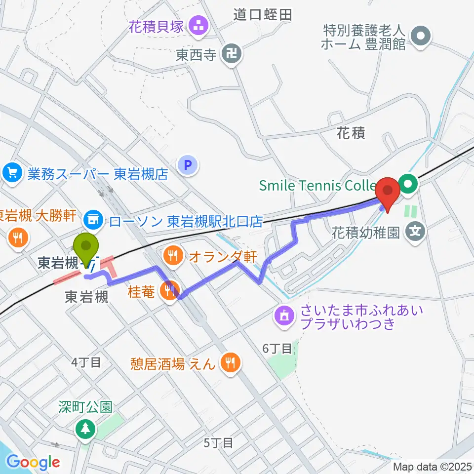 スタジオコーリングの最寄駅東岩槻駅からの徒歩ルート（約10分）地図