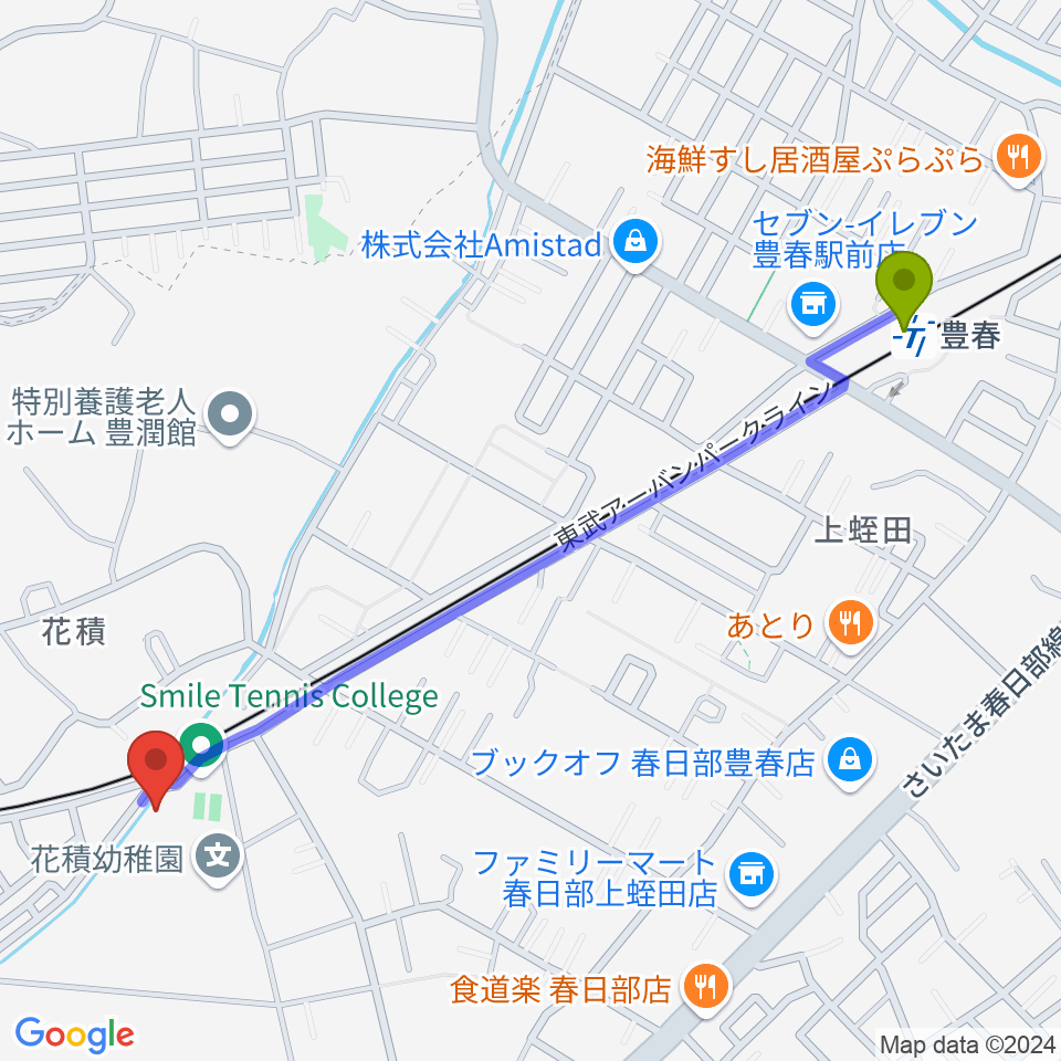 豊春駅からスタジオコーリングへのルートマップ地図