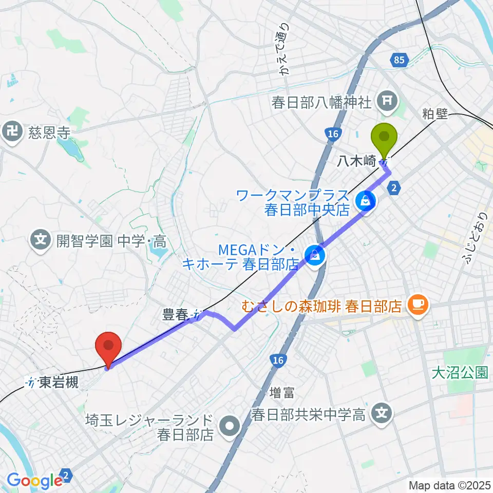 八木崎駅からスタジオコーリングへのルートマップ地図