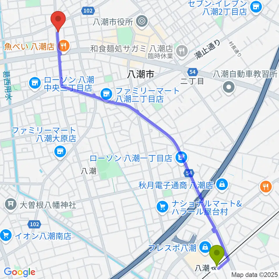 サウンドスタジオイフの最寄駅八潮駅からの徒歩ルート（約31分）地図