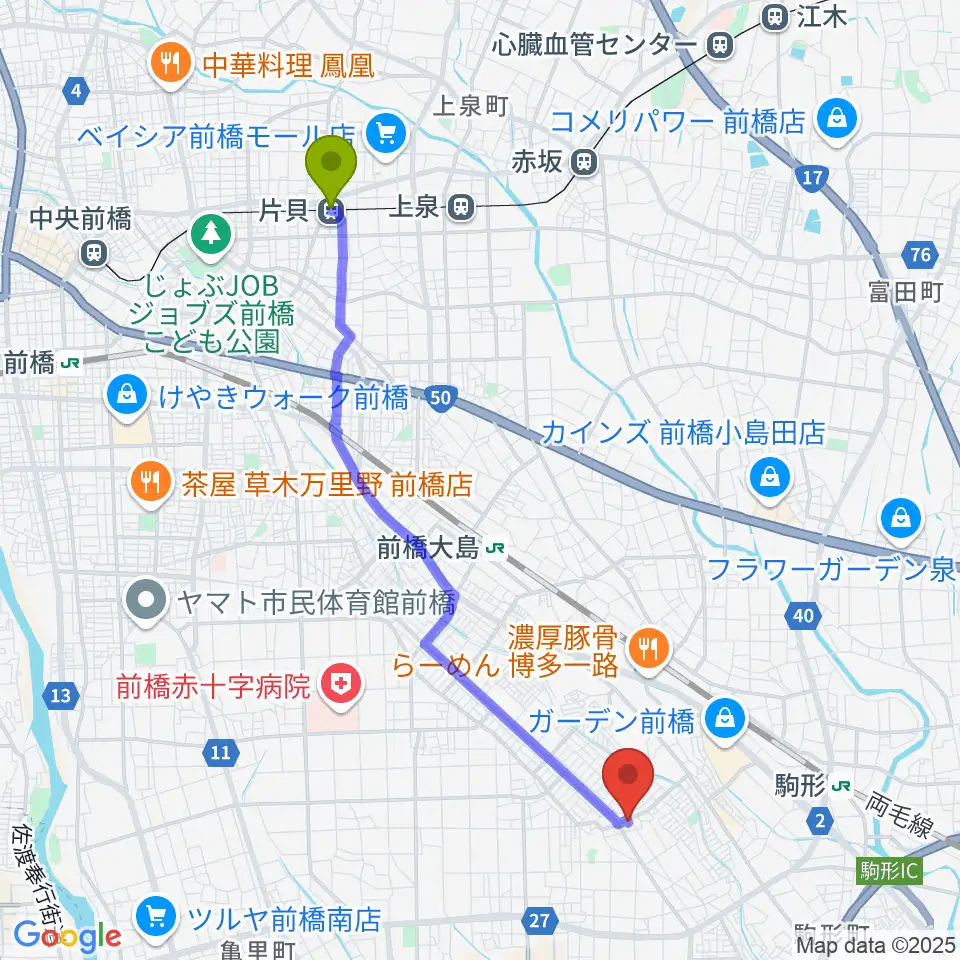 片貝駅からヴィエナピアノ教室・フルート教室へのルートマップ地図