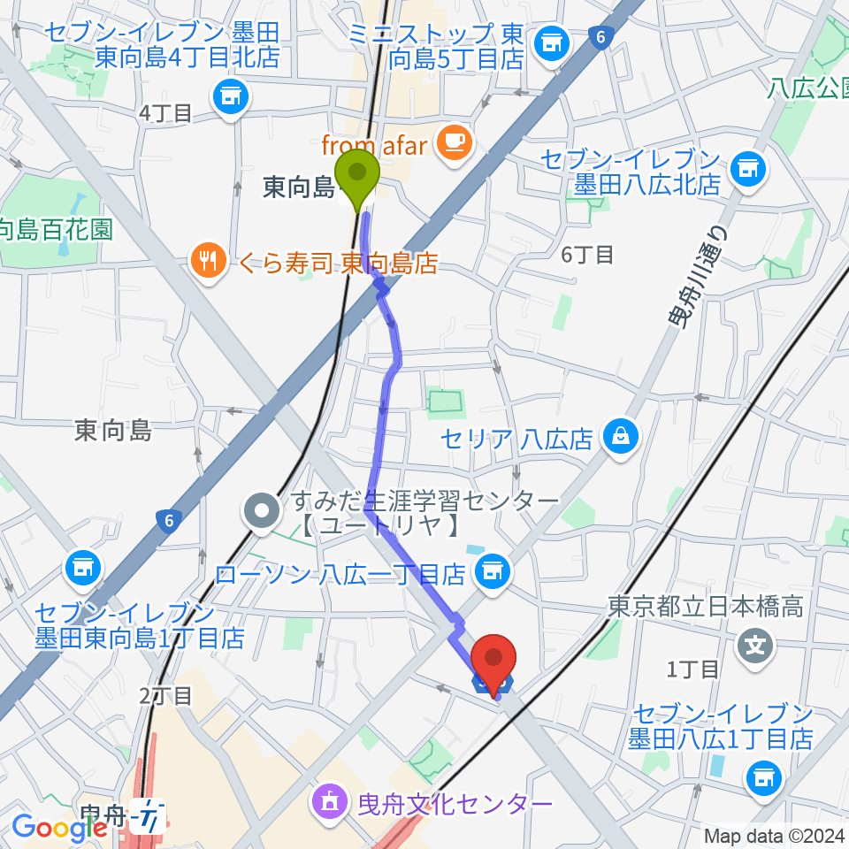 東向島駅からMAT音楽教室 曳舟第二教室へのルートマップ地図