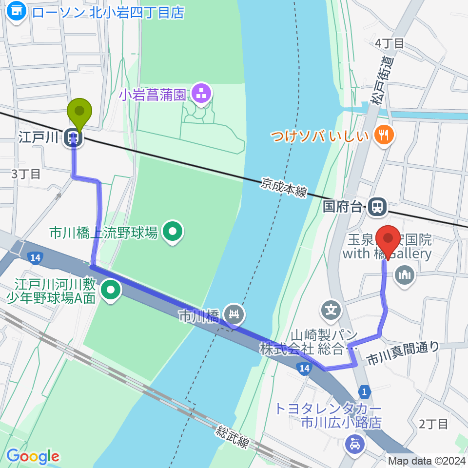 江戸川駅からSTUDIO Beへのルートマップ地図