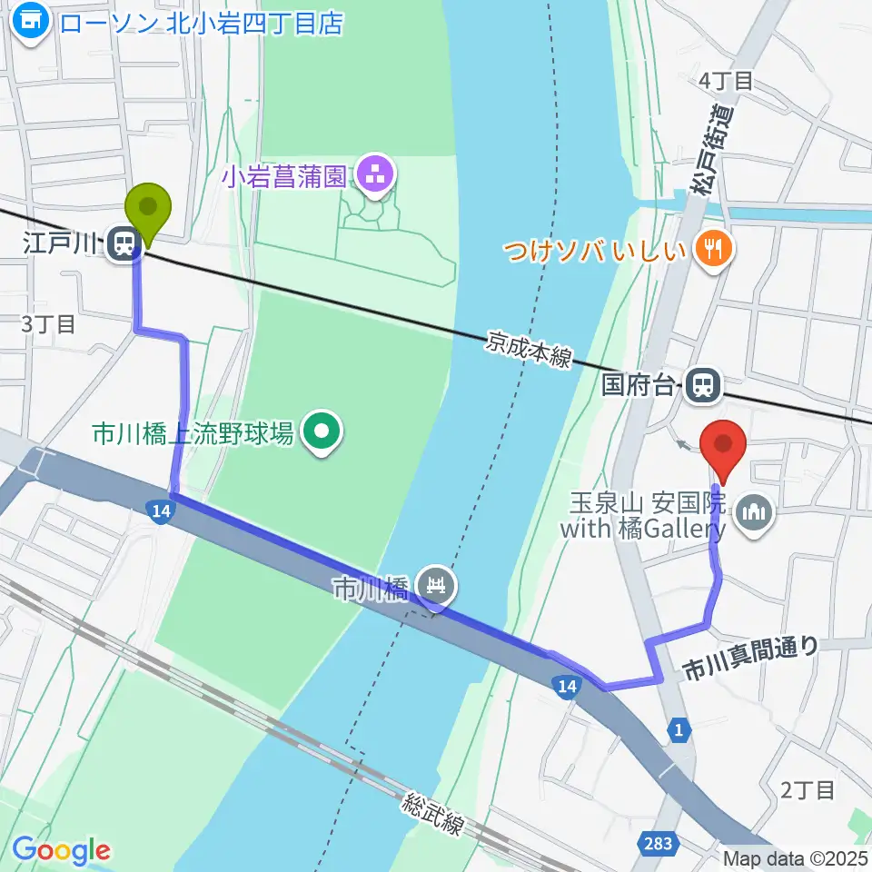 江戸川駅からSTUDIO Beへのルートマップ地図